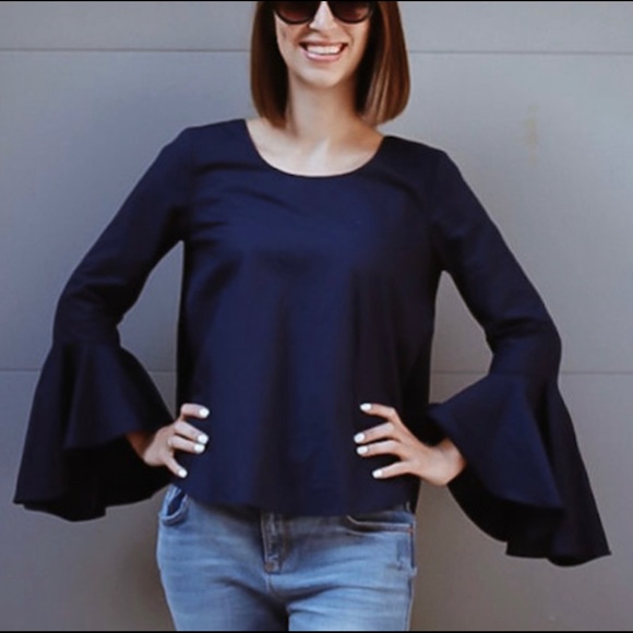 Soprano Bell Sleeve Blouse- Blue- Size XS - Picture 2 of 5